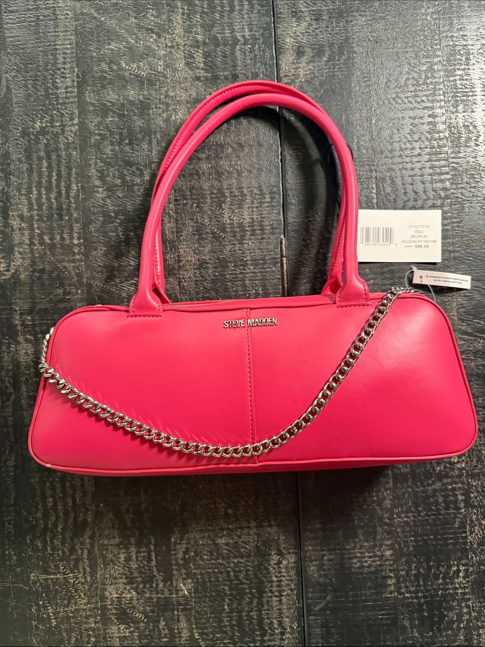 Steve Madden Bright Pink Shoulder Bag with Silver Chain